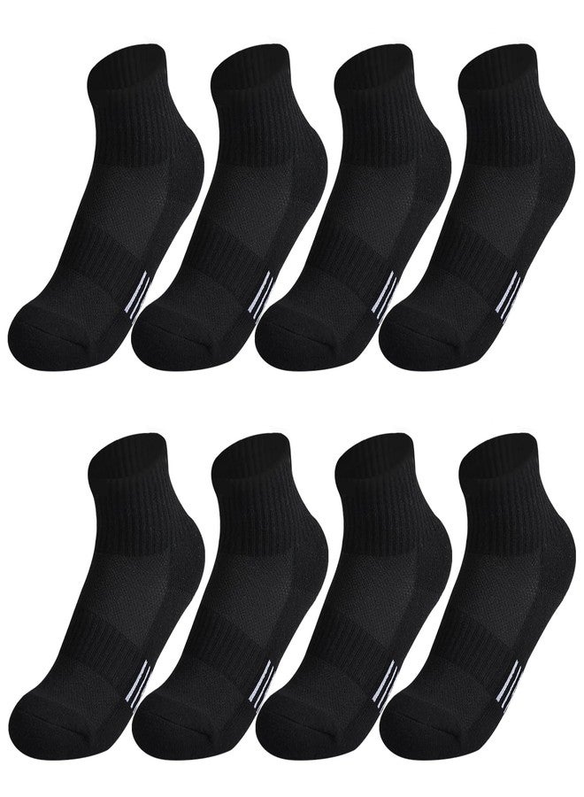 Mini angel Boys Socks Girls Cushioned Athletic Socks Black Ankle Sock 10-14 Years Youth Mesh Cotton Quarter Sport Sock 8 Pairs (Black,L) - Image 1